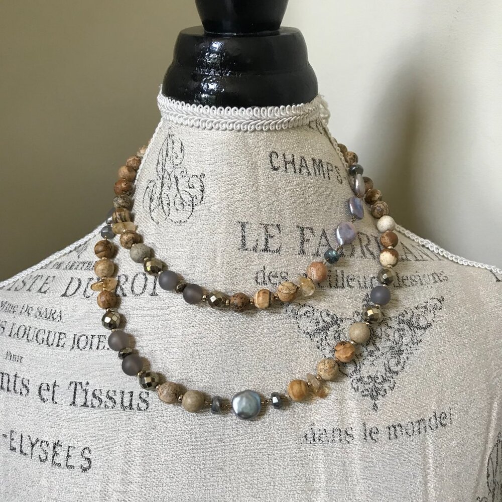 Chan Luu Sunstone Long Classic Beaded Necklace Womens Brown Tan Gold Beads Boho - Picture 4 of 13
